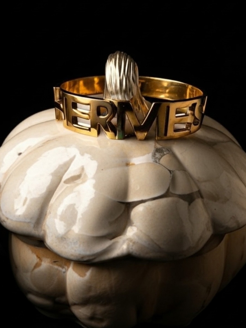 Hermes Gold Logo, Pink Enamel Bracelet